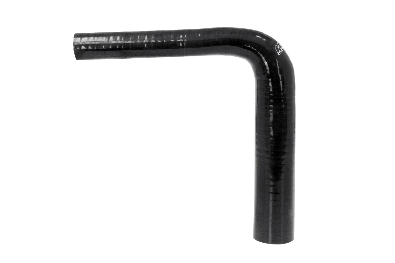 HPS 1-3/4 inch - 2-3/8 inch ID High Temp 4-ply Reinforced Silicone 90 Degree Elbow Reducer Hose Black 45mm - 60mm ID