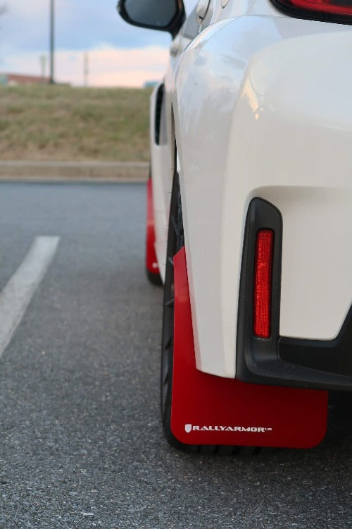 Rally Armor UR Red w/ White Logo Mud Flaps Set of 4 for Toyota GR Corolla Hatch (2023+)