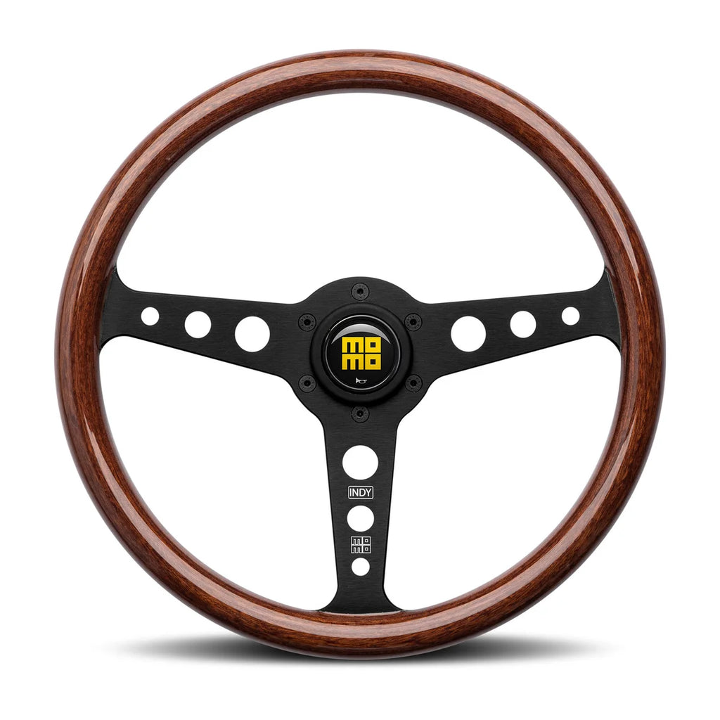 MOMO Indy Black 350mm Steering Wheel - Mahogany Wood