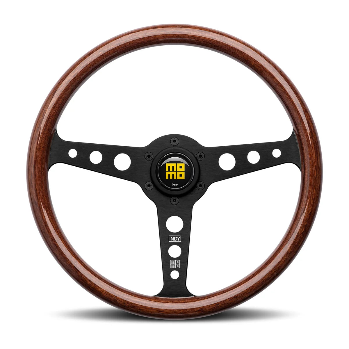 MOMO Indy Black 350mm Steering Wheel - Mahogany Wood