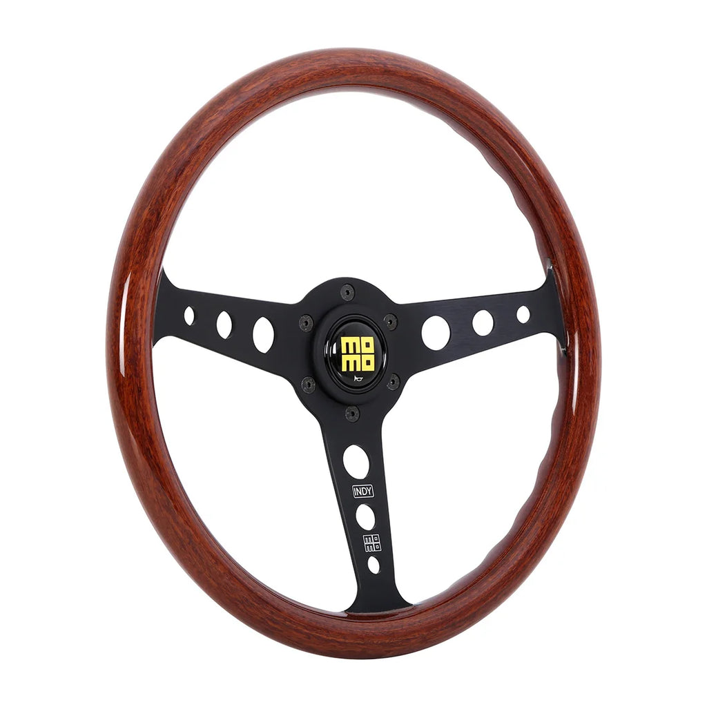MOMO Indy Black 350mm Steering Wheel - Mahogany Wood - product view 2