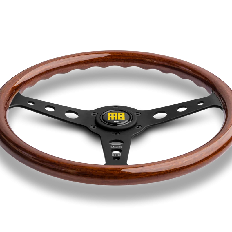 MOMO Indy Black 350mm Steering Wheel - Mahogany Wood - product view 3