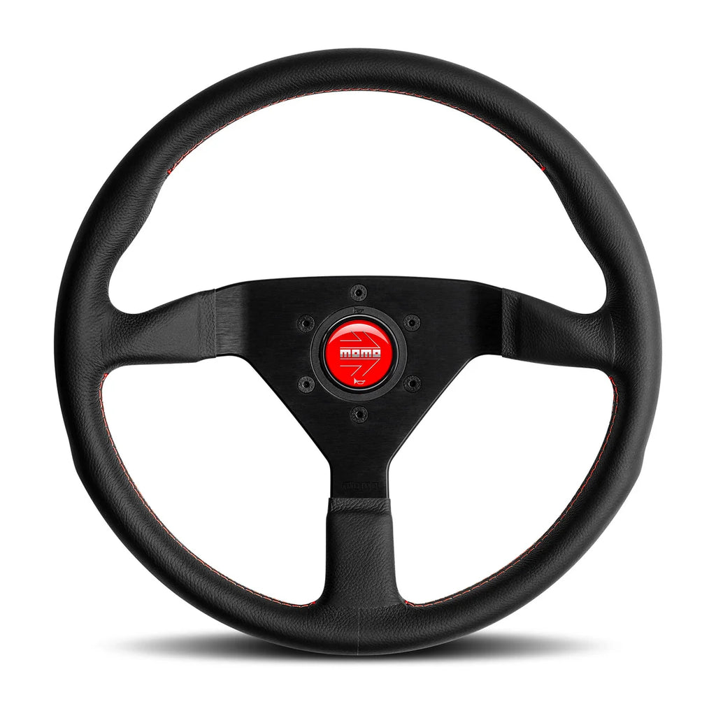 MOMO Montecarlo 350mm Steering Wheel - Black Leather, Red Stitching