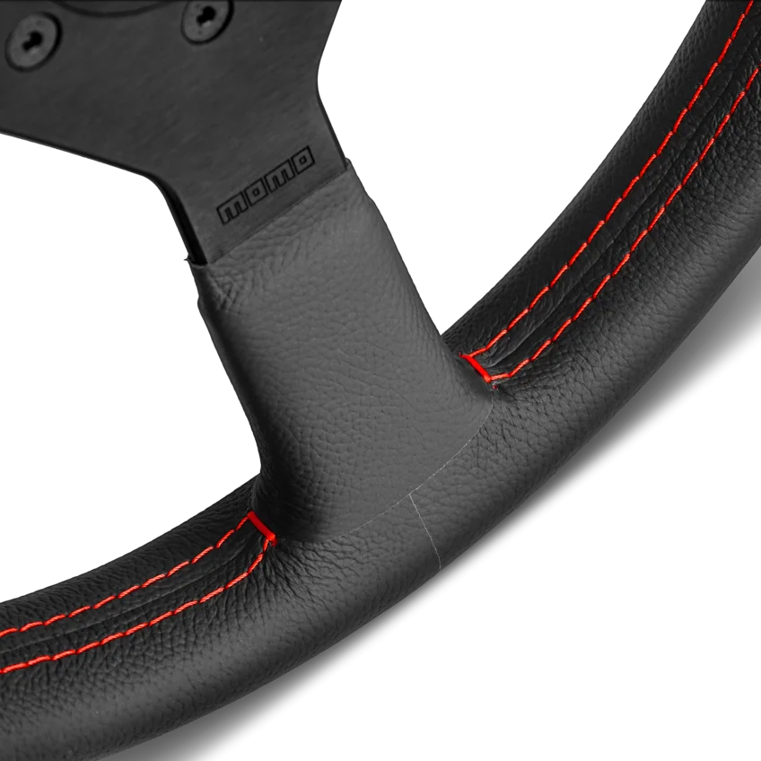 MOMO Montecarlo 350mm Steering Wheel - Black Leather, Red Stitching - view 2