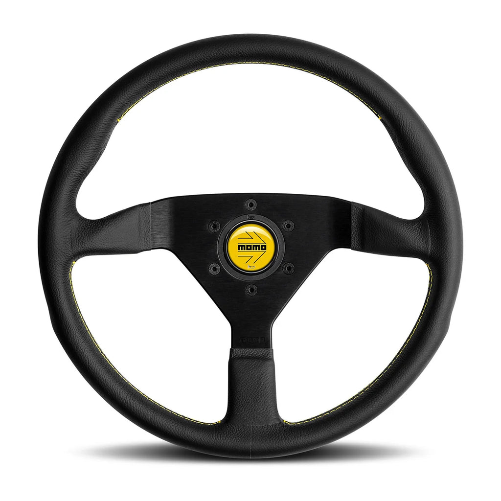 MOMO Montecarlo 350mm Steering Wheel - Black Leather, Yellow Stitching