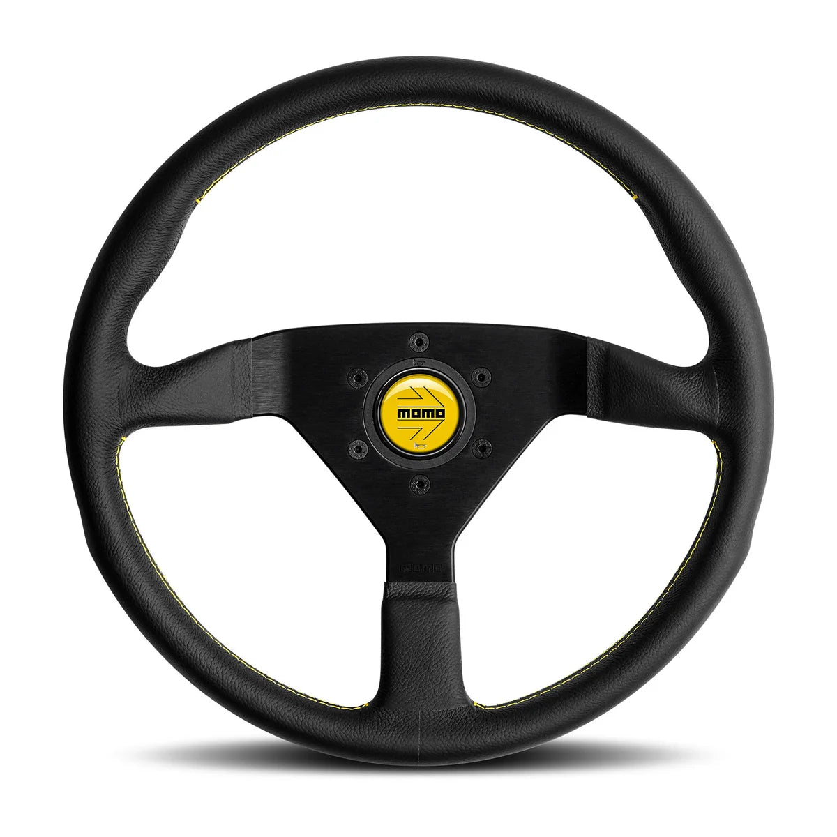 MOMO Montecarlo 350mm Steering Wheel - Black Leather, Yellow Stitching