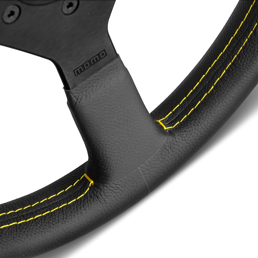 MOMO Montecarlo 350mm Steering Wheel - Black Leather, Yellow Stitching - product view 2