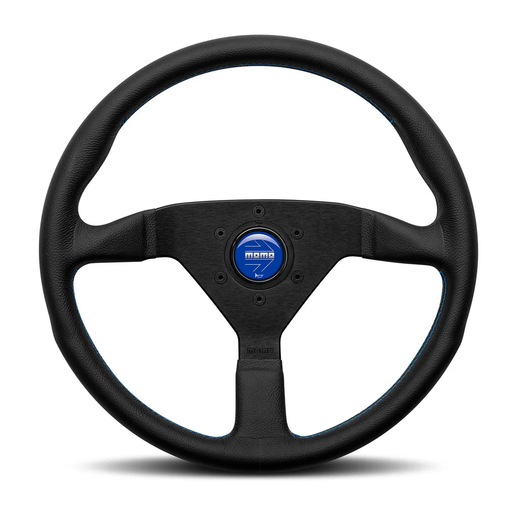 MOMO Montecarlo 350mm Steering Wheel - Black Leather, Blue Stitching