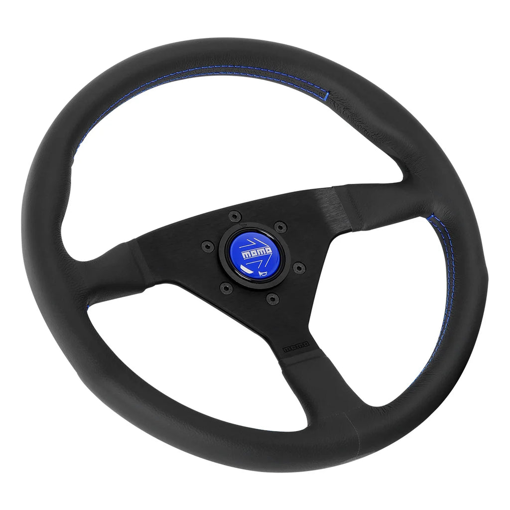 MOMO Montecarlo 350mm Steering Wheel - Black Leather, Blue Stitching - product view 2