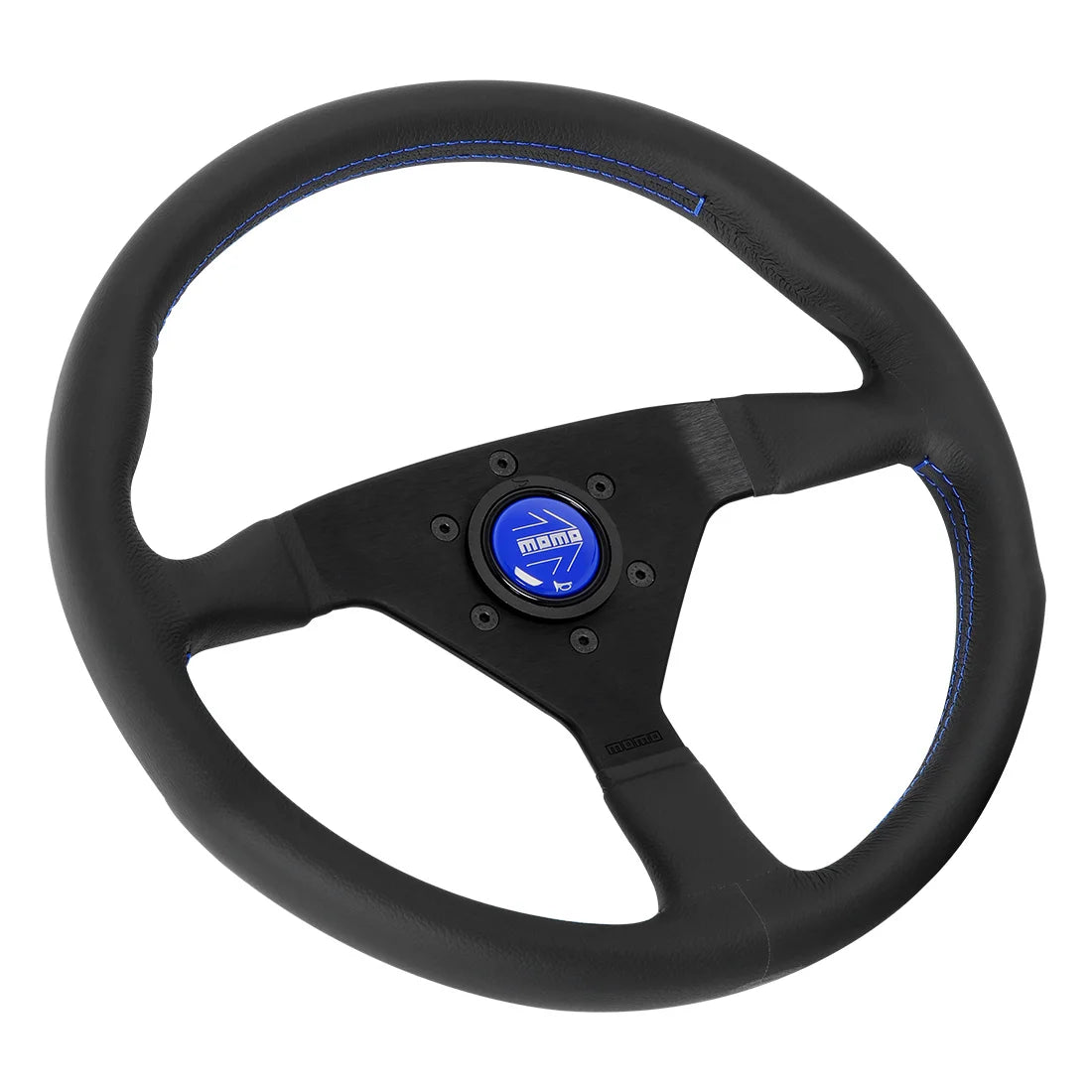 MOMO Montecarlo 350mm Steering Wheel - Black Leather, Blue Stitching - product view 2