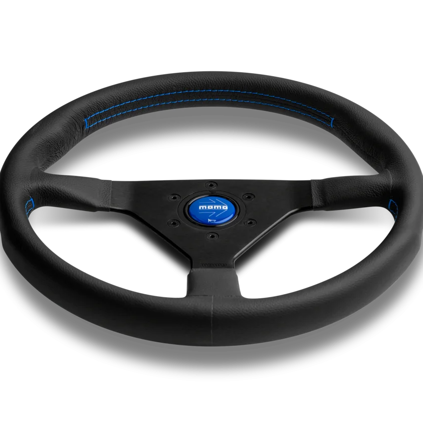 MOMO Montecarlo 350mm Steering Wheel - Black Leather, Blue Stitching - product view 3