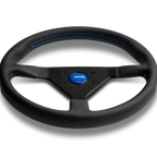 MOMO Montecarlo 350mm Steering Wheel - Black Leather, Blue Stitching - product view 3