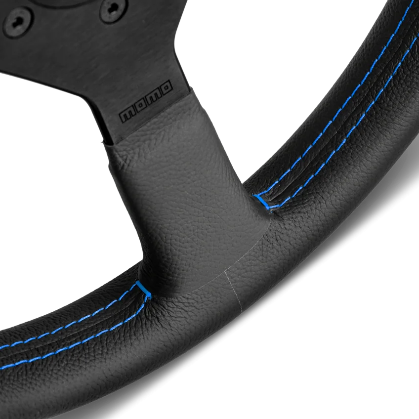 MOMO Montecarlo 350mm Steering Wheel - Black Leather, Blue Stitching - product view 4