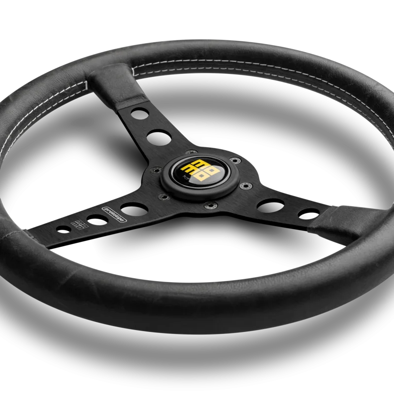 MOMO Prototipo Heritage 350mm Steering Wheel - Black Distressed Leather, Black Anodized Spokes - product view 2