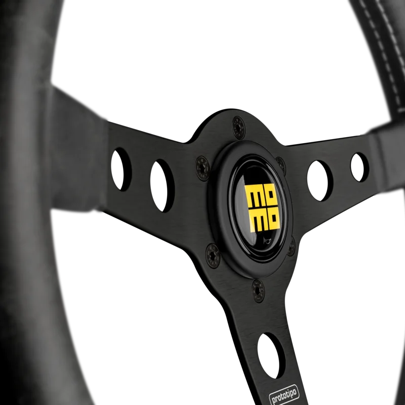 MOMO Prototipo Heritage 350mm Steering Wheel - Black Distressed Leather, Black Anodized Spokes - product view 3