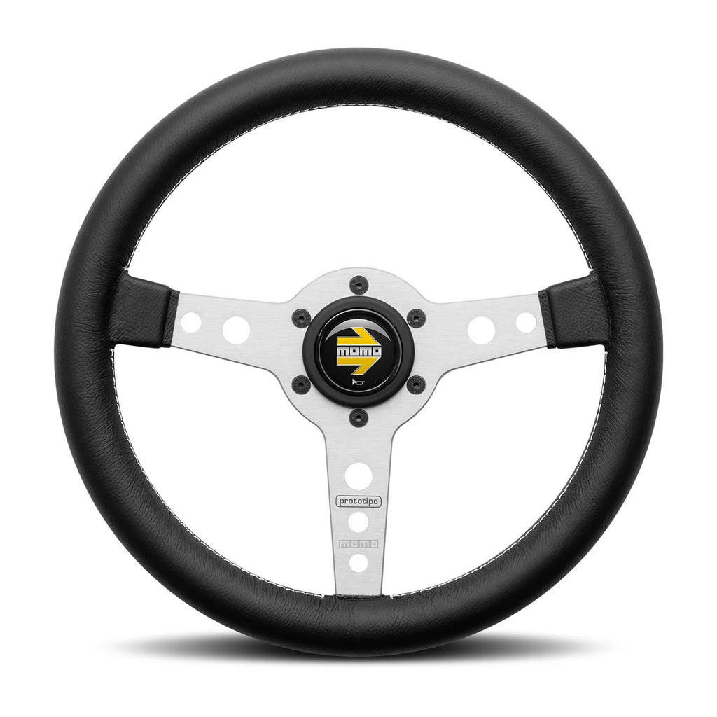 MOMO Prototipo 320mm Steering Wheel - Black Leather, Aluminum Spokes