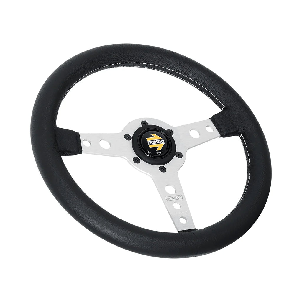 MOMO Prototipo 320mm Steering Wheel - Black Leather, Aluminum Spokes - product view 2