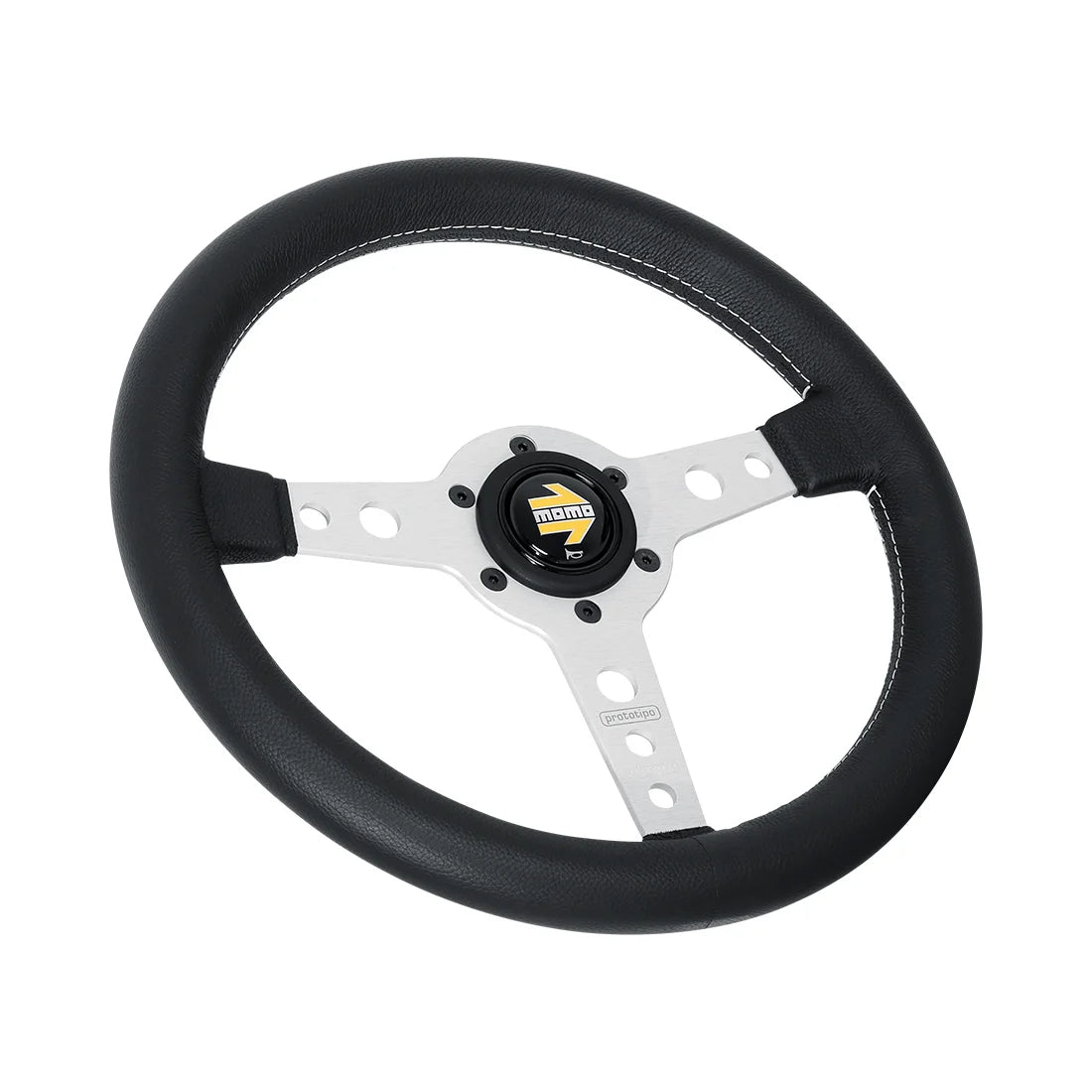MOMO Prototipo 320mm Steering Wheel - Black Leather, Aluminum Spokes - product view 2