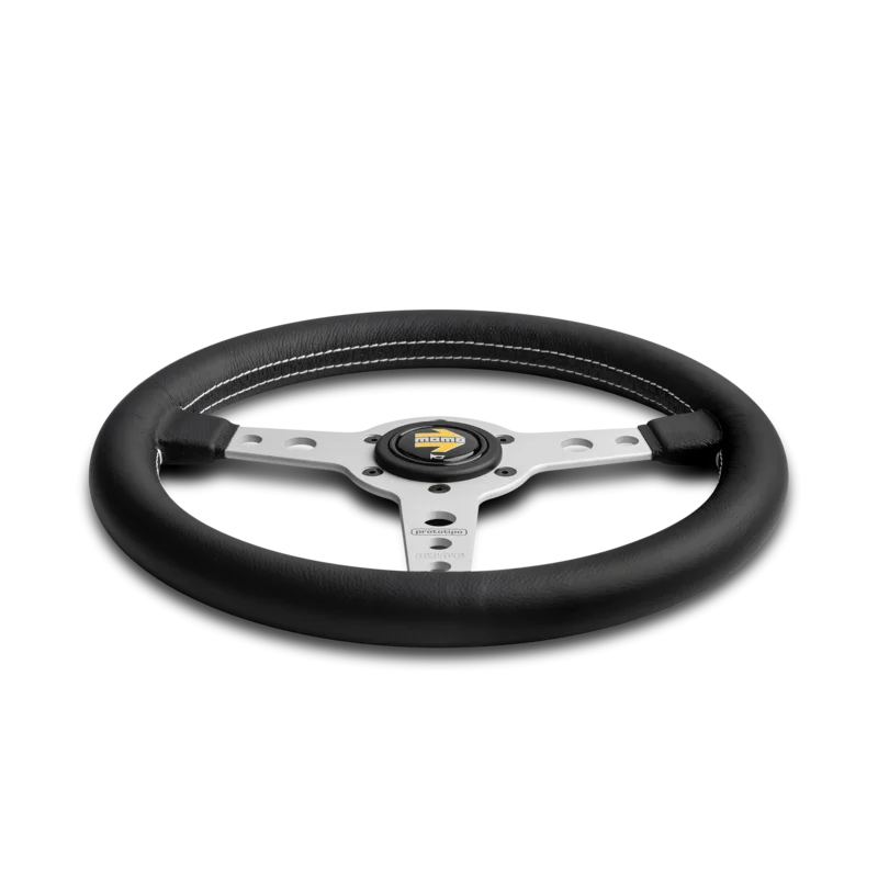 MOMO Prototipo 320mm Steering Wheel - Black Leather, Aluminum Spokes - product view 3