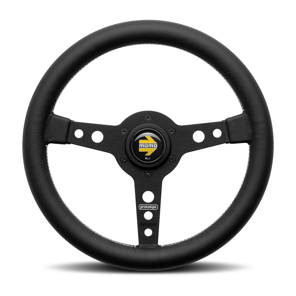 MOMO Prototipo 320mm Steering Wheel - Black Leather, Black Anodized Spokes