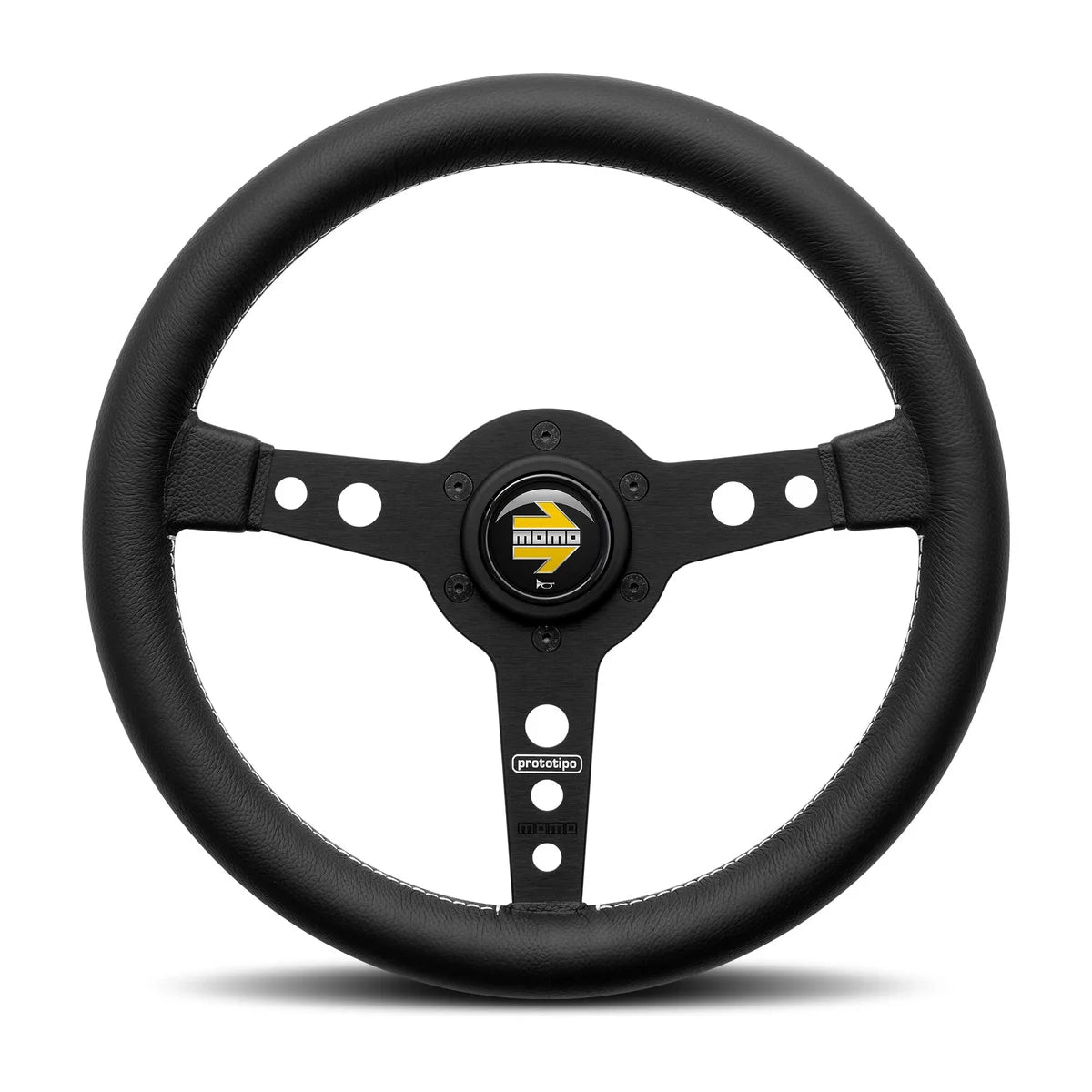 MOMO Prototipo 320mm Steering Wheel - Black Leather, Black Anodized Spokes