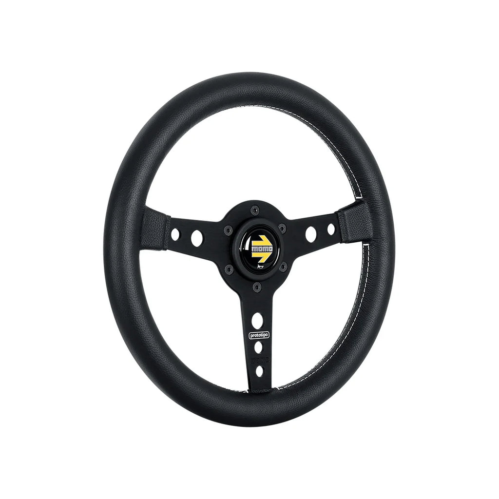 MOMO Prototipo 320mm Steering Wheel - Black Leather, Black Anodized Spokes - product view 2