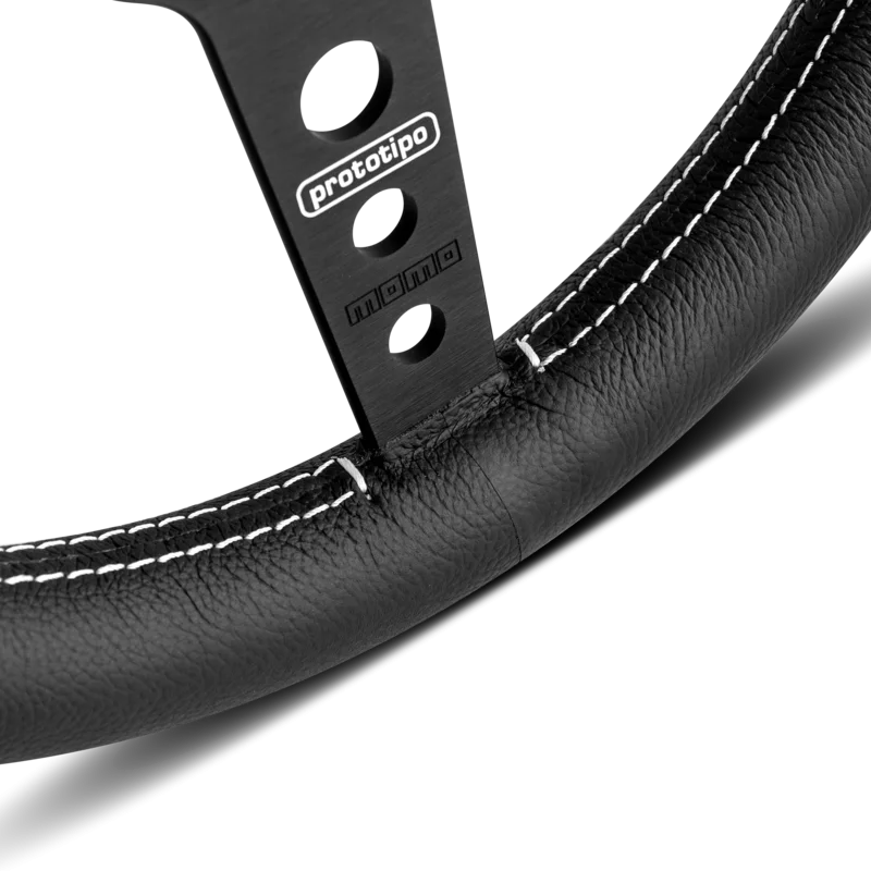 MOMO Prototipo 320mm Steering Wheel - Black Leather, Black Anodized Spokes - product view 3