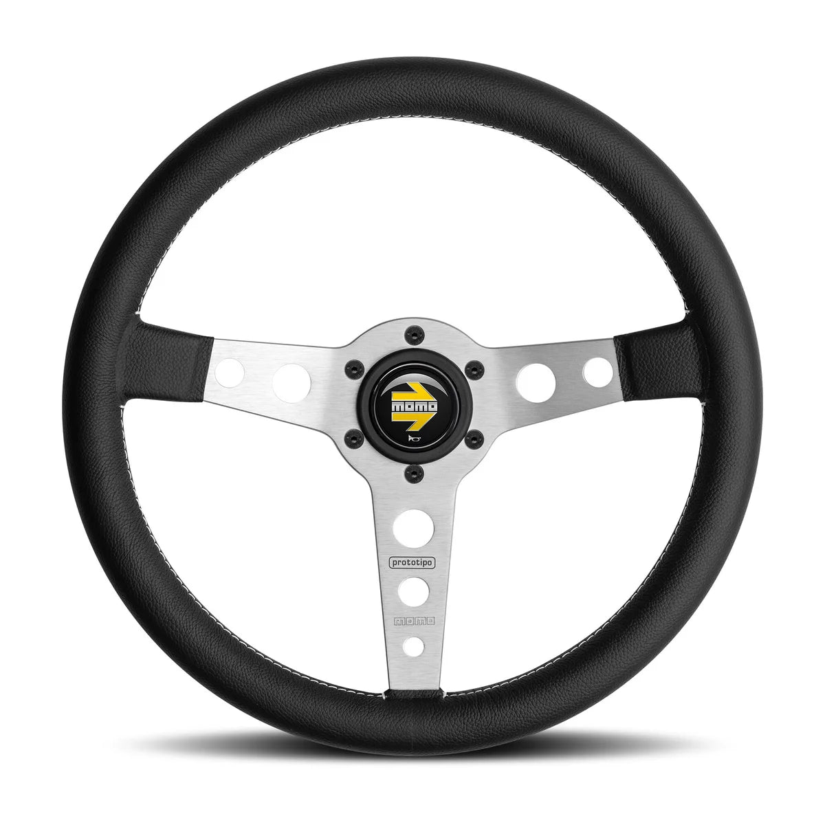 MOMO Prototipo 350mm Steering Wheel - Black Leather, Aluminum Spokes