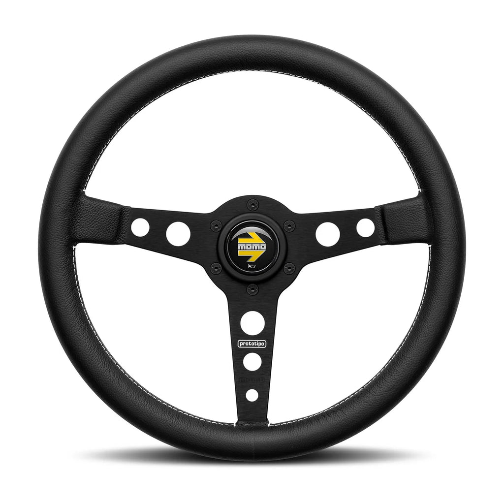 MOMO Prototipo 350mm Steering Wheel - Black Leather, Black Anodized Spokes