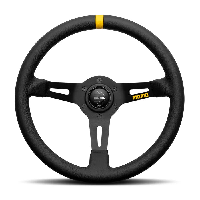 MOMO MOD. 08 330 Steering Wheel - Black Leather, Black Anodized Spokes