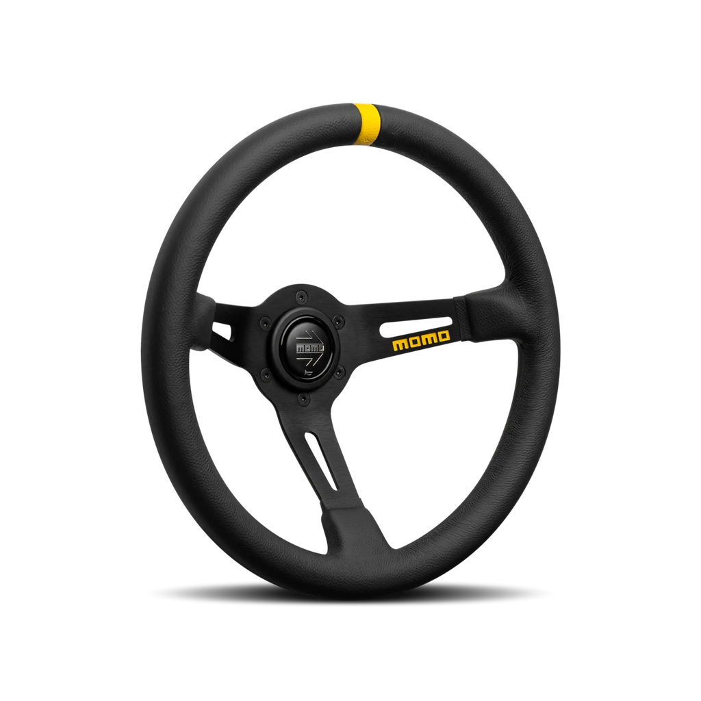 MOMO MOD. 08 330mm Steering Wheel - Black Leather, Black Anodized Spokes - product view 2