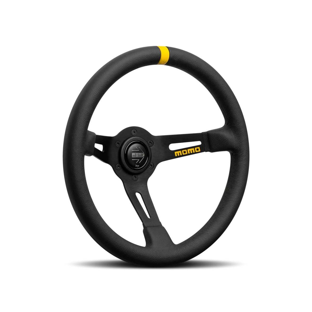 MOMO MOD. 08 330mm Steering Wheel - Black Leather, Black Anodized Spokes - product view 2
