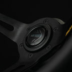 MOMO MOD. 08 330mm Steering Wheel - Black Leather, Black Anodized Spokes - product view 3