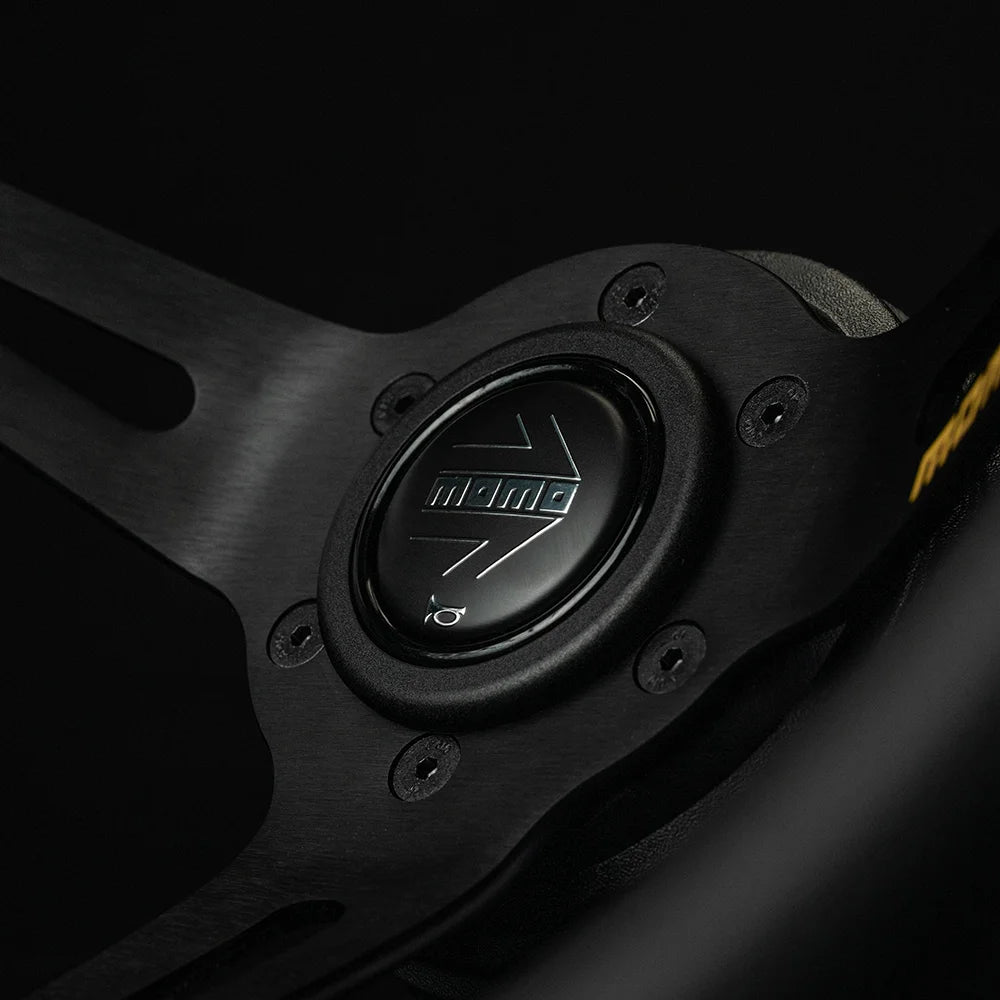 MOMO MOD. 08 330mm Steering Wheel - Black Leather, Black Anodized Spokes - product view 3