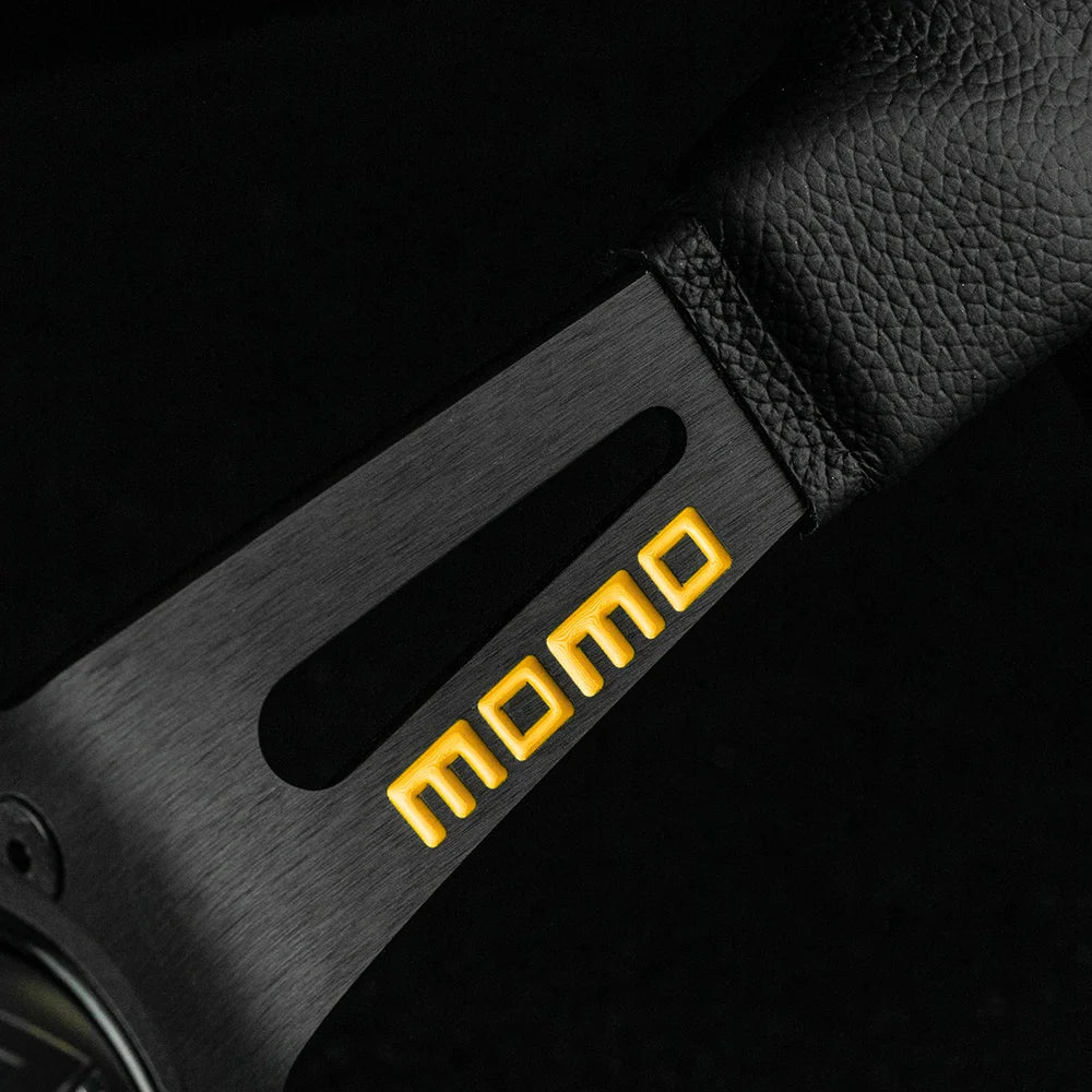 MOMO MOD. 08 330mm Steering Wheel - Black Leather, Black Anodized Spokes - product view 4