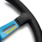 MOMO MOD. 08 330mm Steering Wheel - Black Leather, Blue Anodized Spokes - product view 5