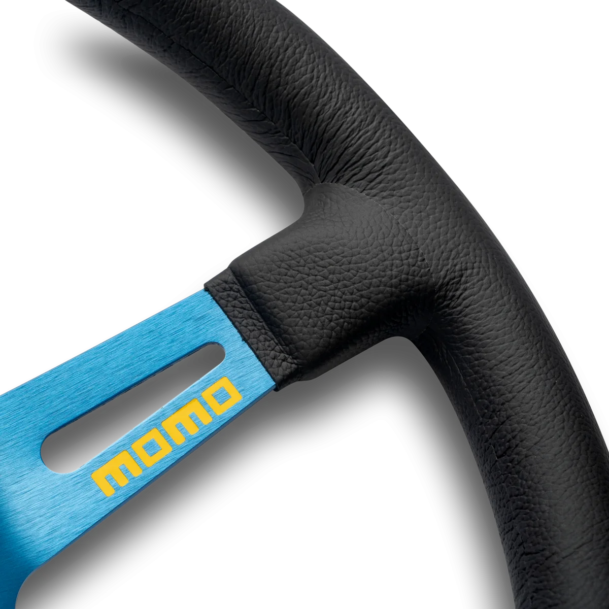 MOMO MOD. 08 330mm Steering Wheel - Black Leather, Blue Anodized Spokes - product view 5