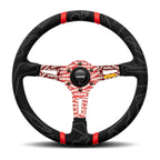 MOMO Ultra 350mm Steering Wheel - Premium Microfiber, Red Anodized Spokes