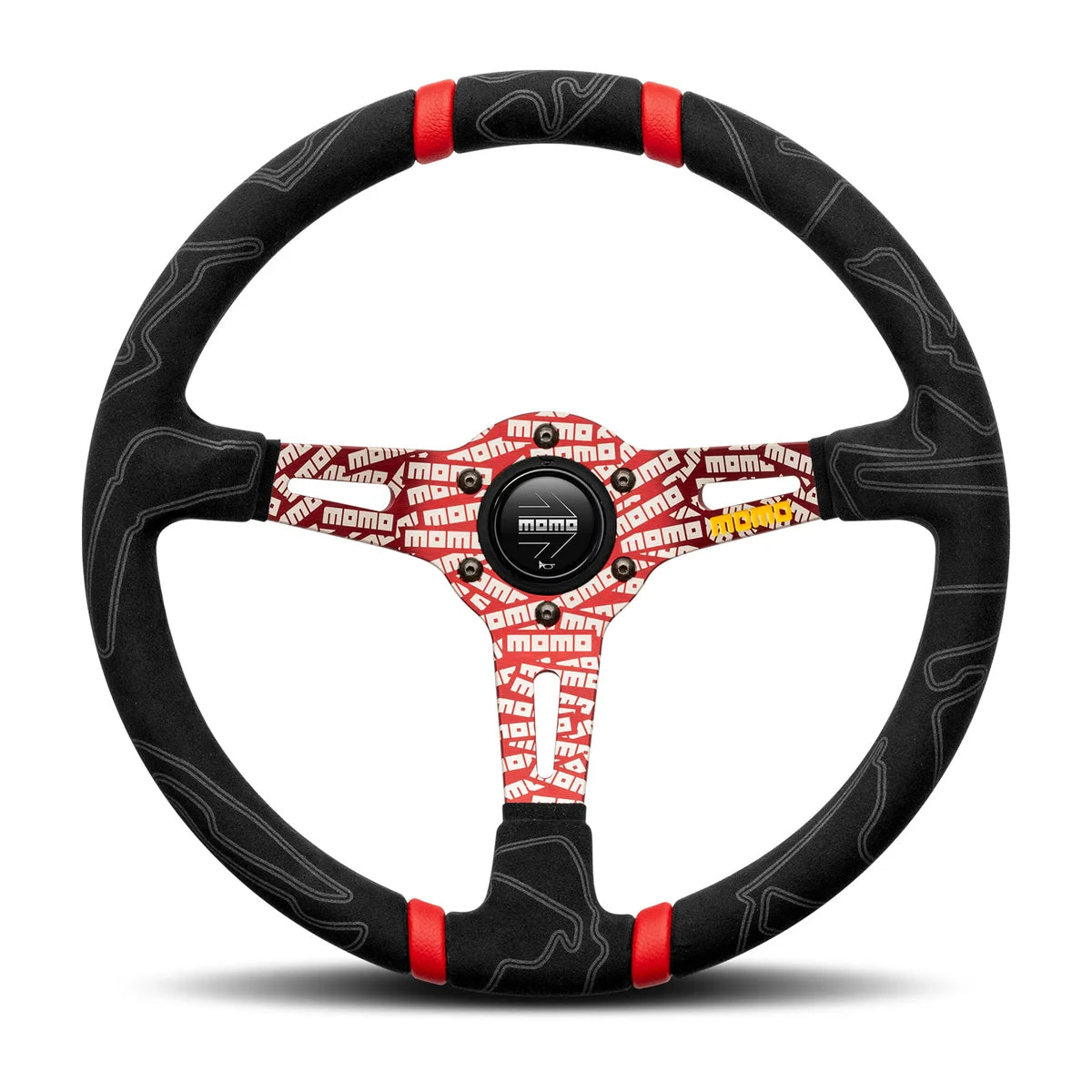 MOMO Ultra 350mm Steering Wheel - Premium Microfiber, Red Anodized Spokes