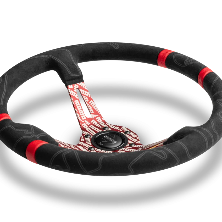 MOMO Ultra 350mm Steering Wheel - Premium Microfiber, Red Anodized Spokes - product view 2