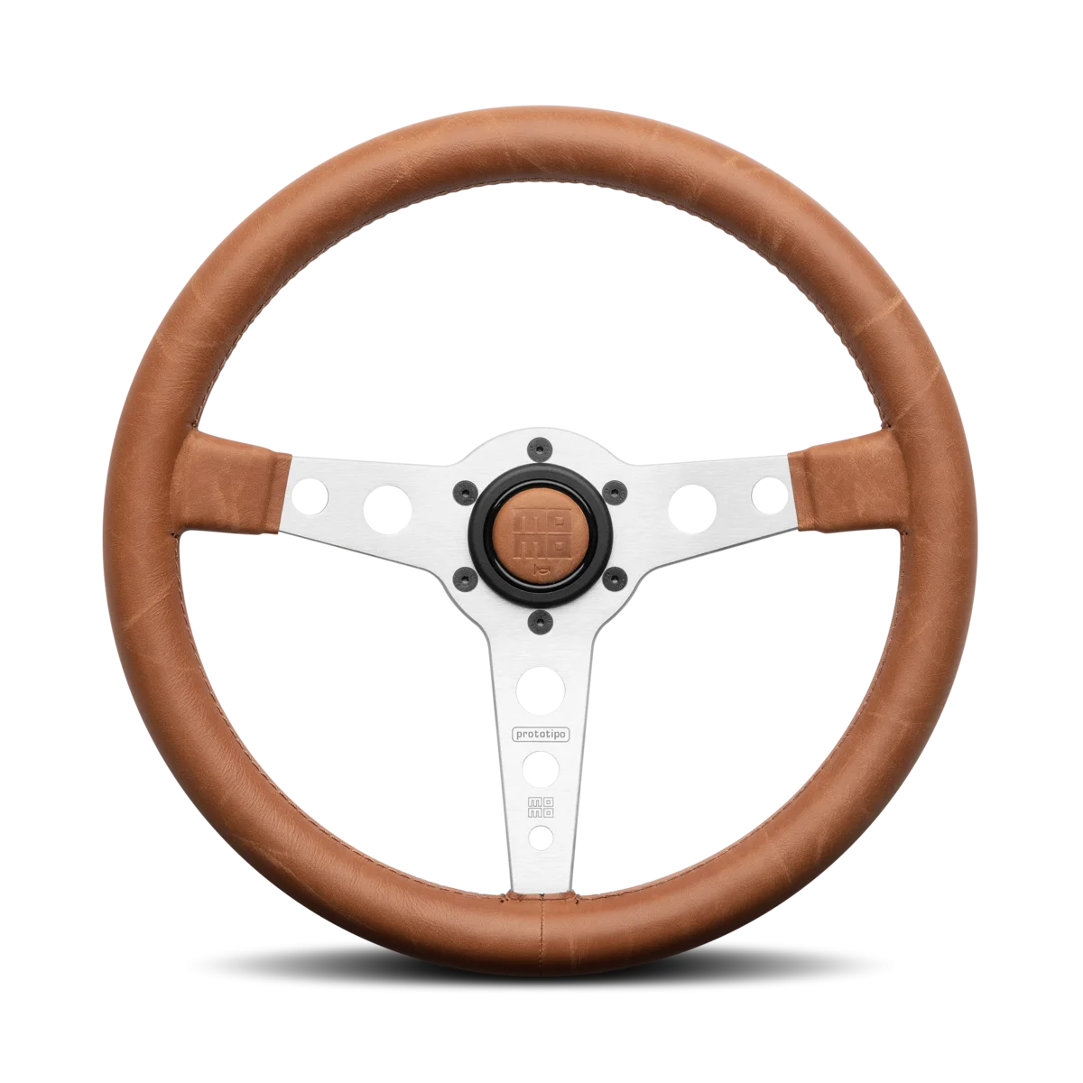 MOMO Prototipo Heritage 350mm Steering Wheel - Brown Distressed Leather, Aluminum Spokes