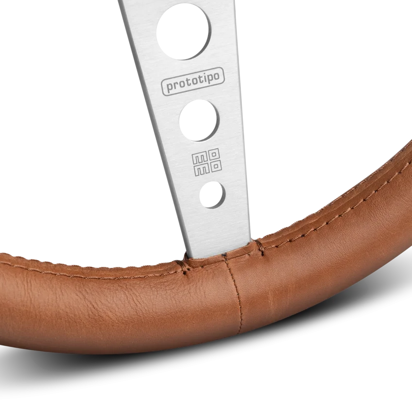 MOMO Prototipo Heritage 350mm Steering Wheel - Brown Distressed Leather, Aluminum Spokes - view 3