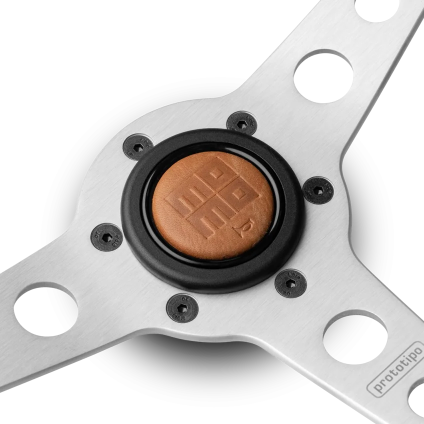 MOMO Prototipo Heritage 350mm Steering Wheel - Brown Distressed Leather, Aluminum Spokes - view 4