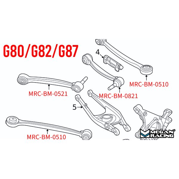 Megan Racing Adjustable Rear Upper Camber Control Arms Set - BMW M2 G87 / M3 G80 / M4 G82 (2020+)