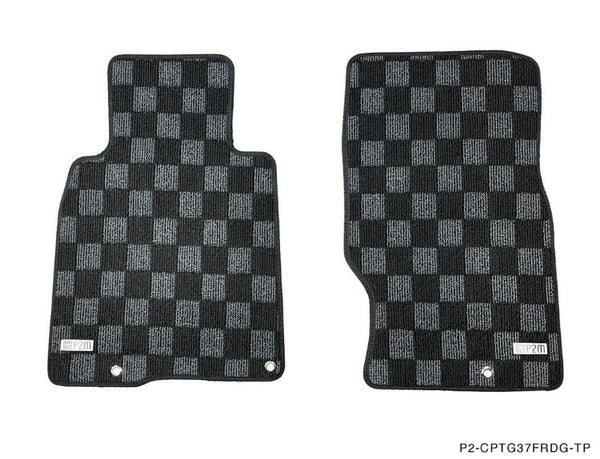 Phase 2 Motortrend (P2M) Front & Rear Checkered Race Carpet Floor Mats - Infiniti G37 Coupe / Sedan (2008-2013)