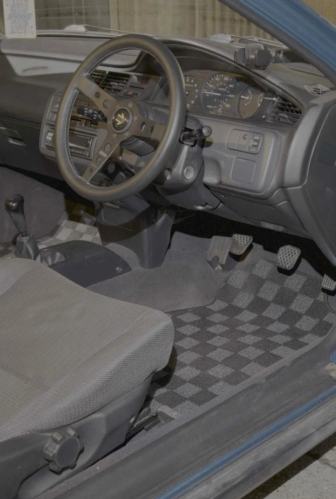 Phase 2 Motortrend (P2M) RHD Checkered Carpet Race Floor Mats - Honda Civic EG EJ EH Coupe Hatch Sedan (1992-1995)