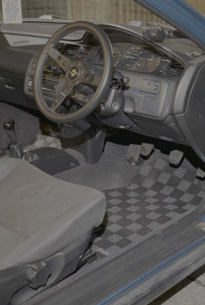 Phase 2 Motortrend (P2M) RHD Checkered Carpet Race Floor Mats - Honda Civic EG EJ EH Coupe Hatch Sedan (1992-1995)