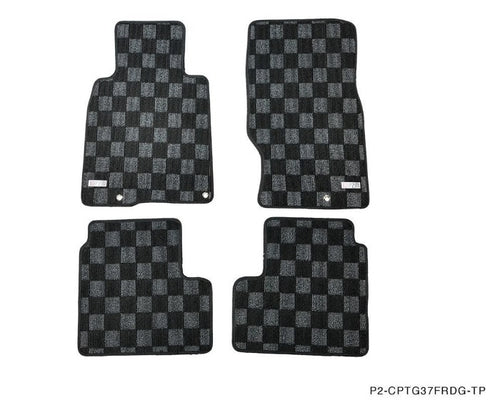 Phase 2 Motortrend (P2M) Front & Rear Checkered Race Carpet Floor Mats - Infiniti G37 Coupe / Sedan (2008-2013)