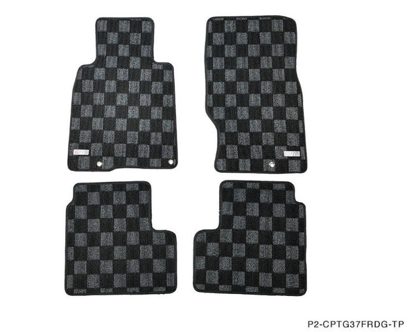 Phase 2 Motortrend (P2M) Front & Rear Checkered Race Carpet Floor Mats - Infiniti G37 Coupe / Sedan (2008-2013)
