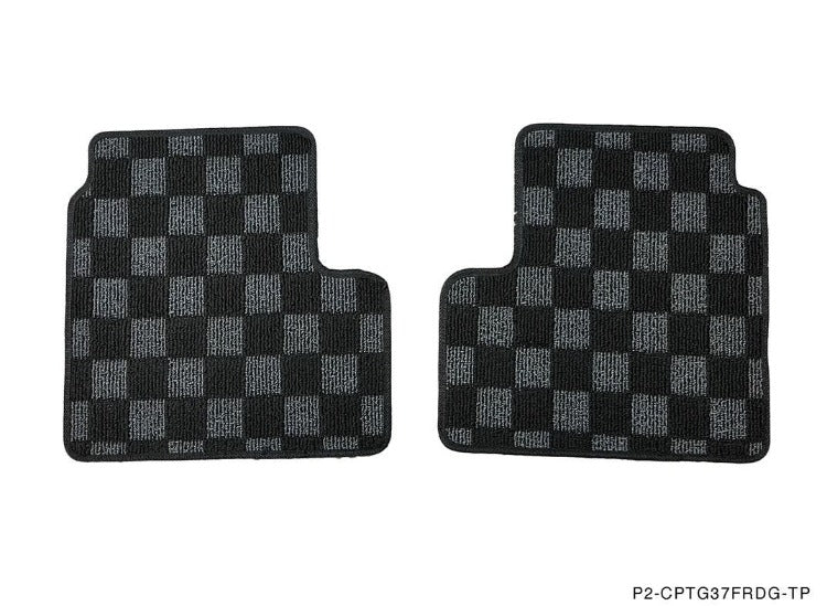Phase 2 Motortrend (P2M) Front & Rear Checkered Race Carpet Floor Mats - Infiniti G37 Coupe / Sedan (2008-2013)